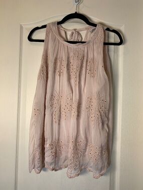 Elena Baldi Blush Pink Silk Blend Embroidered Open-Back Tunic Top, L Romantic